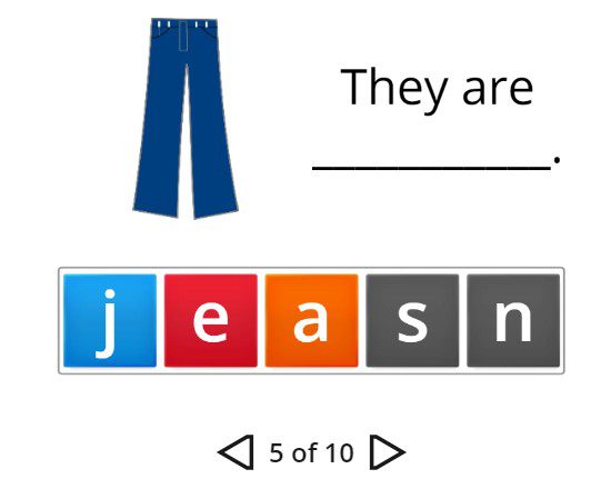 clothes vocabulary spelling game