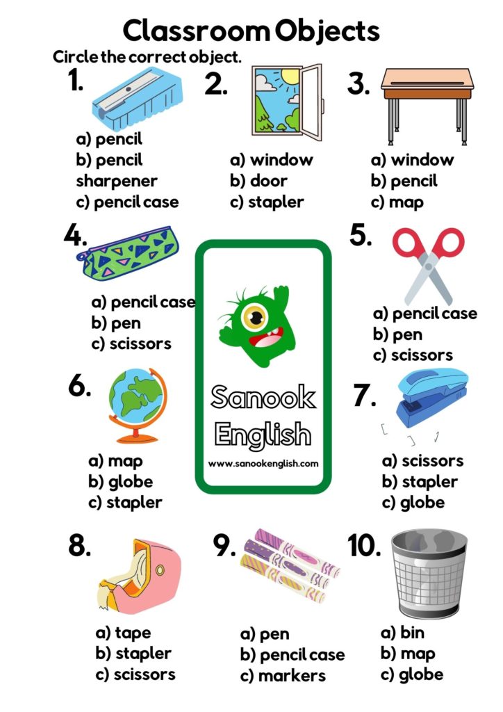 classroom objects worksheets 2