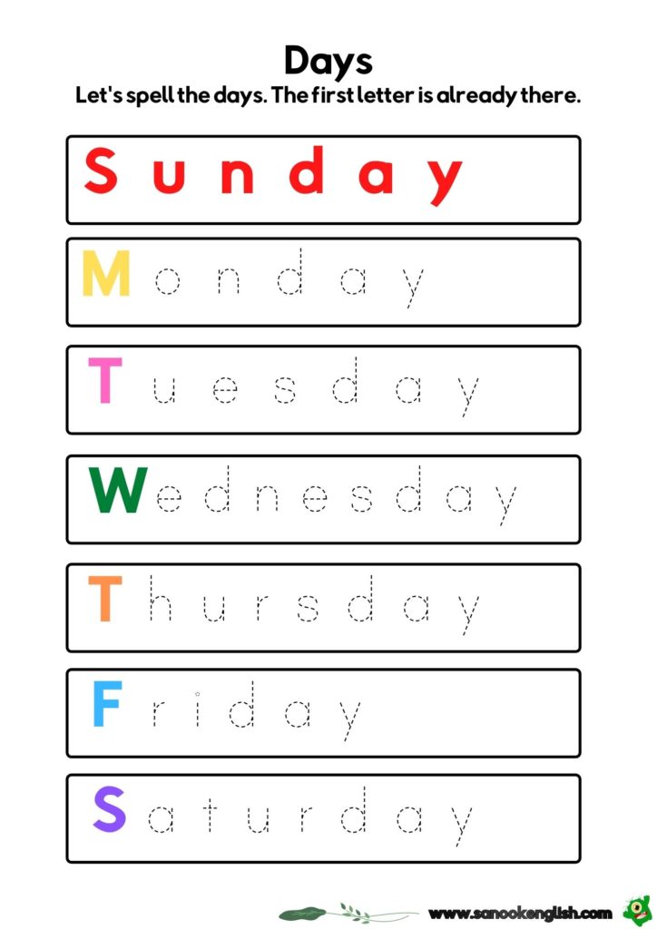 kindergarten lesson 26 days of the week worksheets